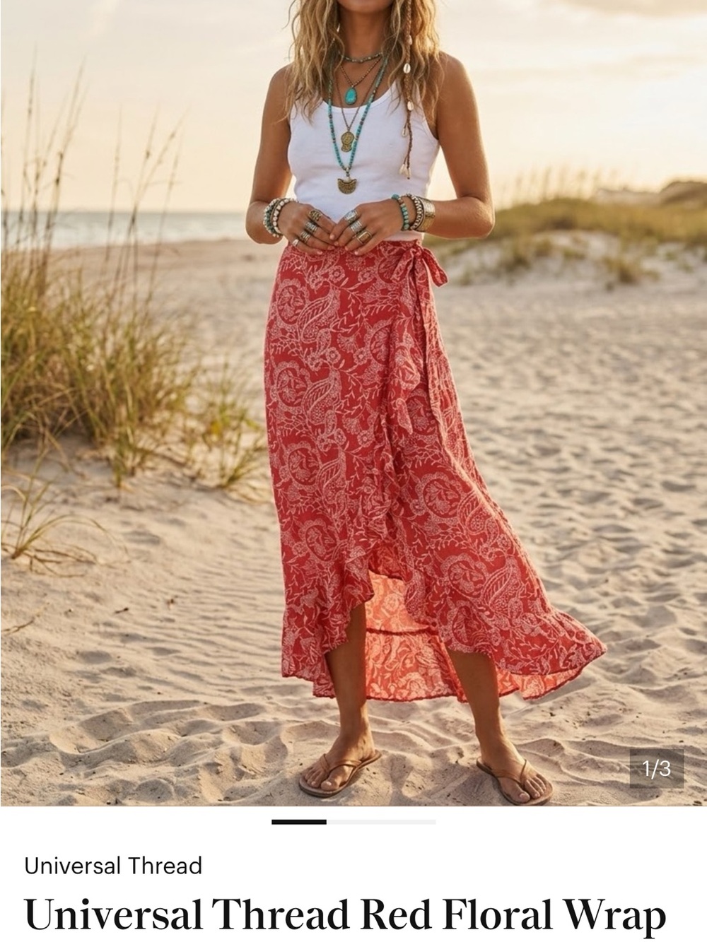 Universal Thread Coral Red Floral Wrap Maxi Skirt